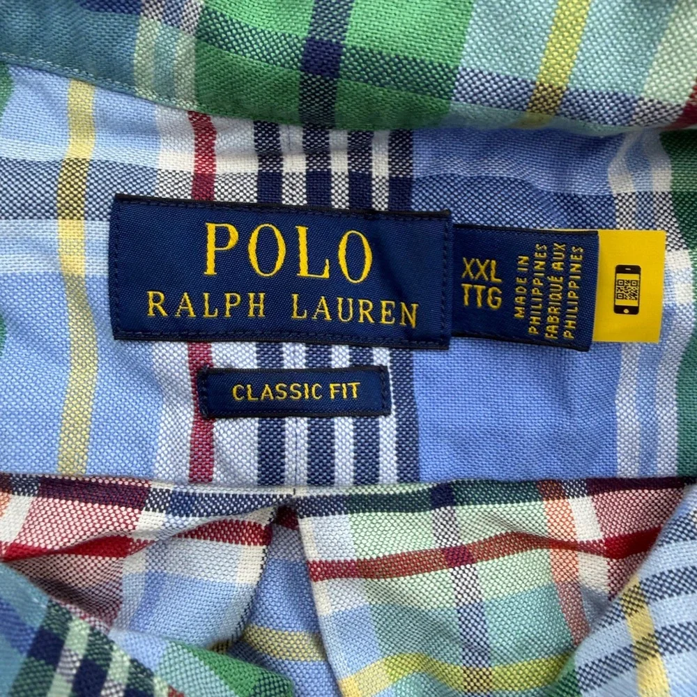 Polo Ralph Lauren Mens XXL Classic Fit Plaid Button Down Shirt Blue Green Multi